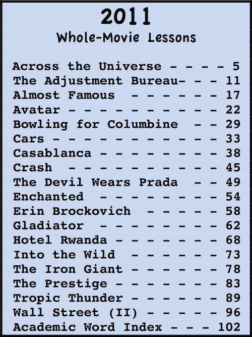 Table of Contents for 2011 Yearbook of ESL lessons at Movies Grow English